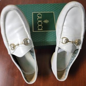 Gucci White Horsebit Boat Shoes